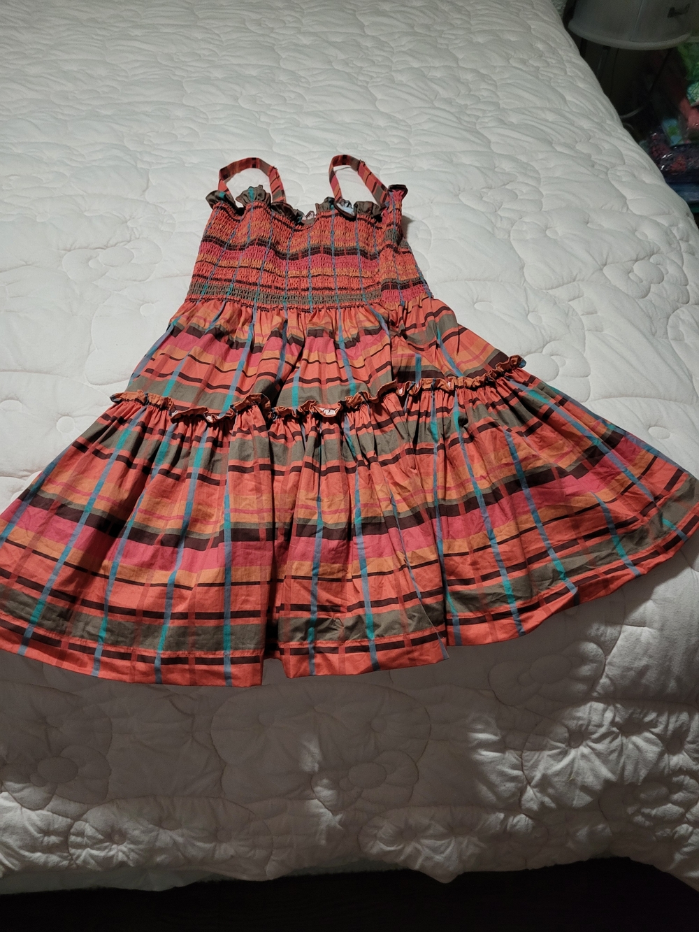 Hill House Seraphina Smocked Tiered Sundress in Coral Plaid